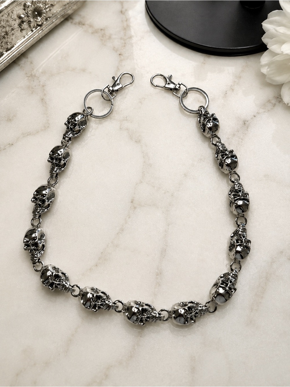 Gothic Skull Bag Chain Charm Gunmetal Silver Handbag Accessory